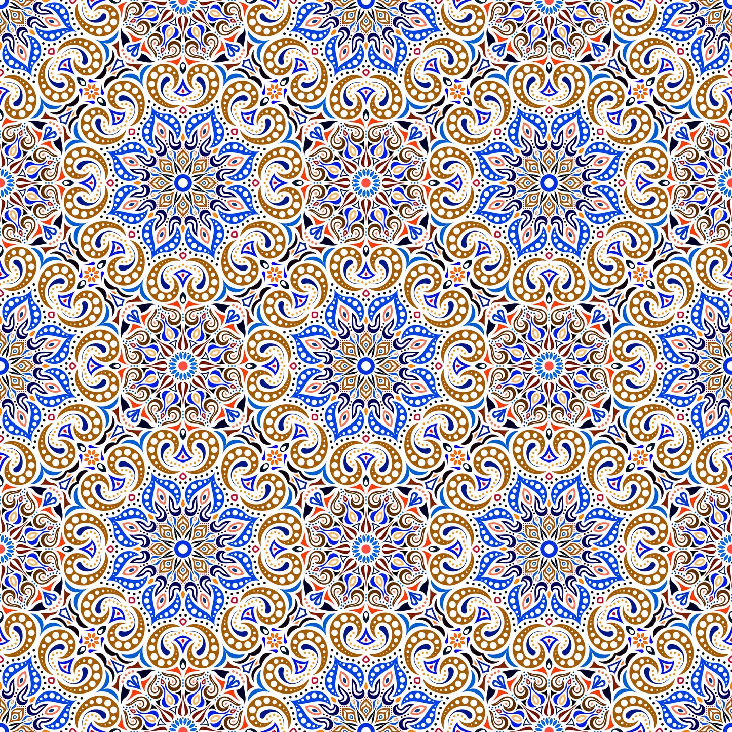 Brown - Blue - Orange Mandala Fabric 2007.3i