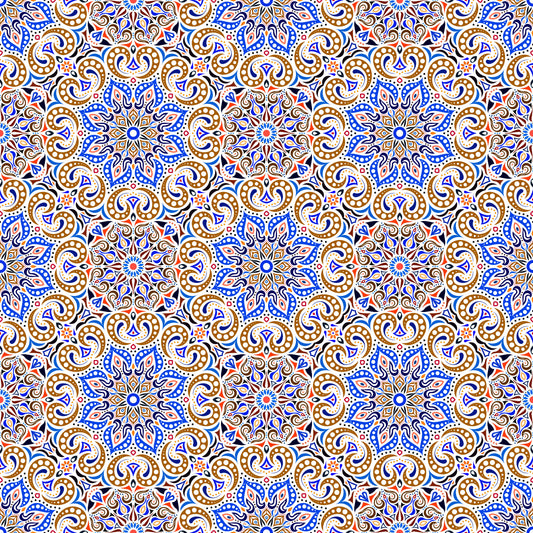 Brown - Blue - Orange Mandala Fabric 2007.3i