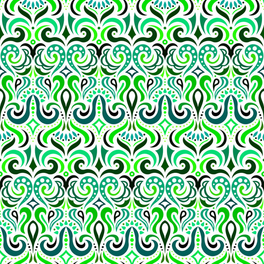 Green - Turquoise Abstract Doodle Fabric 1001i