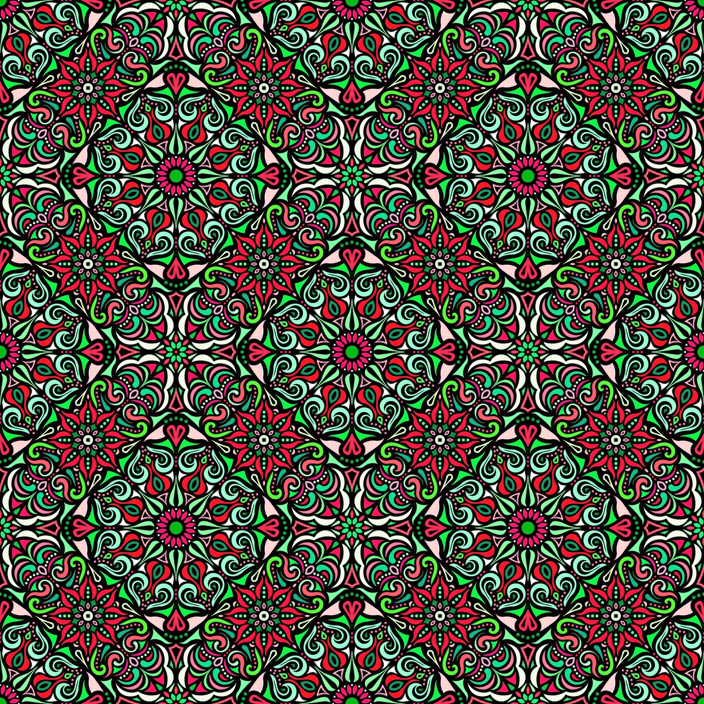 Red - Green Mandala Fabric 2007.2