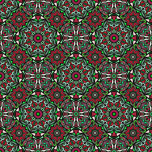 Red - Green Mandala Fabric 2007.2