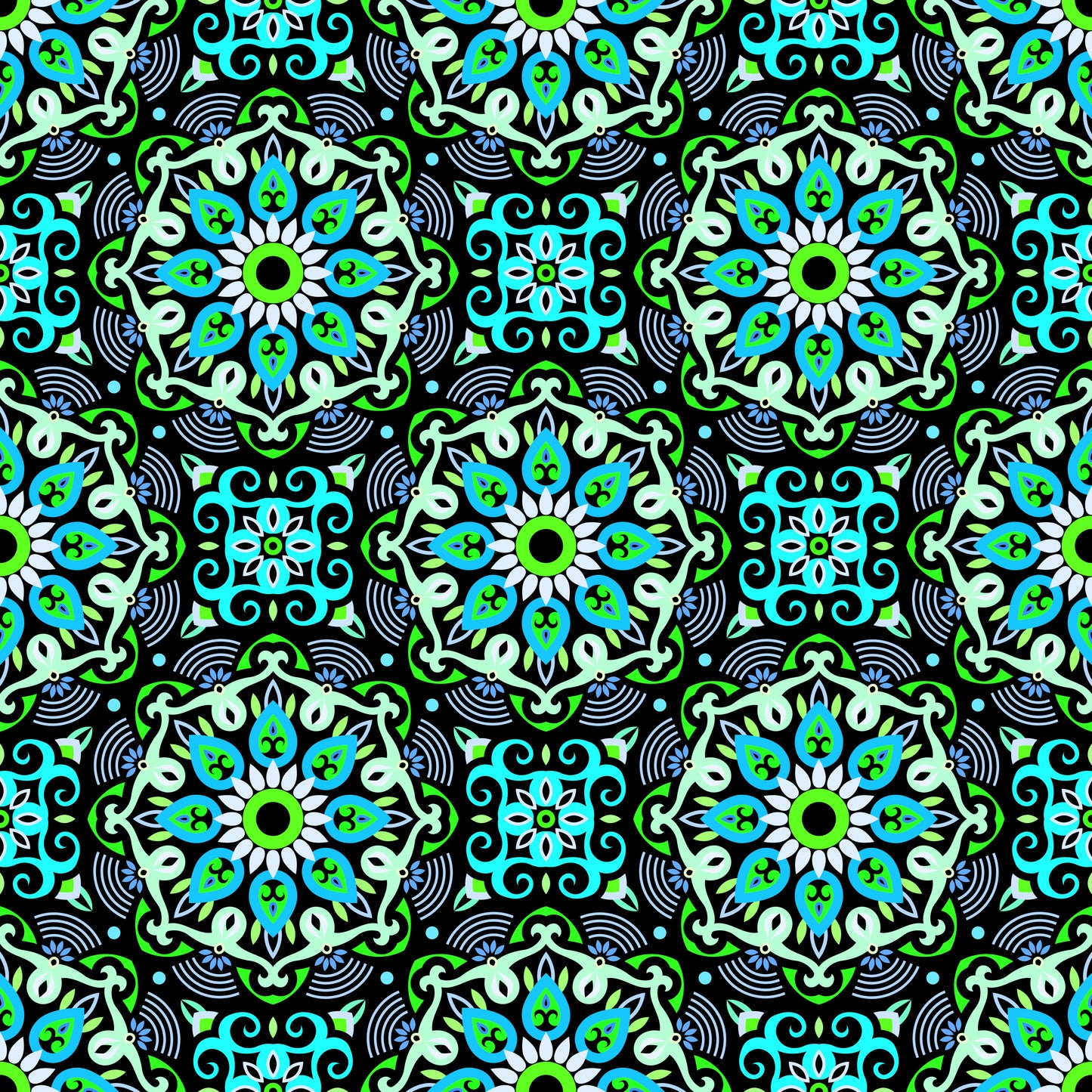 Turquoise - Green Mandala Fabric - 140