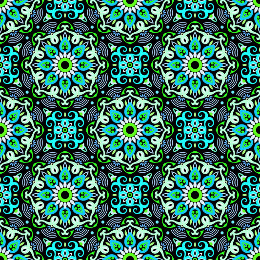 Turquoise - Green Mandala Fabric - 140