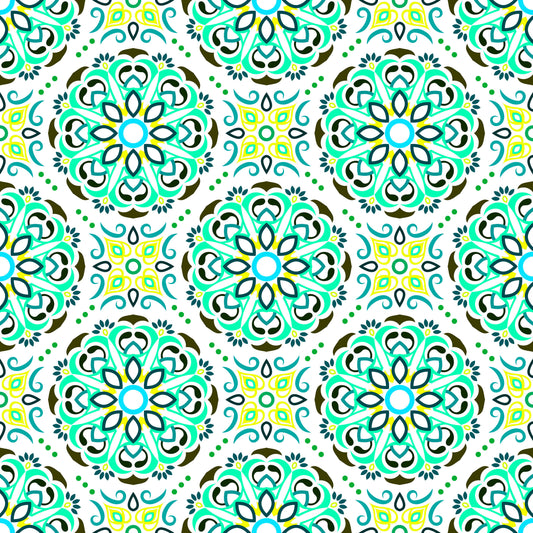 Turquoise - Yellow - Green Mandala Fabric - 160i