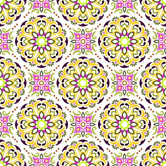 Yellow - Pink - Green Mandala Fabric - 160i