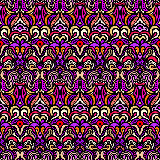 Yellow - Red - Purple Abstract Doodle Fabric 1008.3