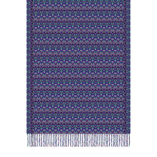 Purple - Pink - Blue Abstract Doodle Scarf with Tassels