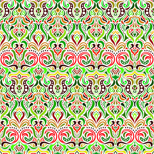 Red - Green - Yellow Abstract Doodle Fabric 1011.4i