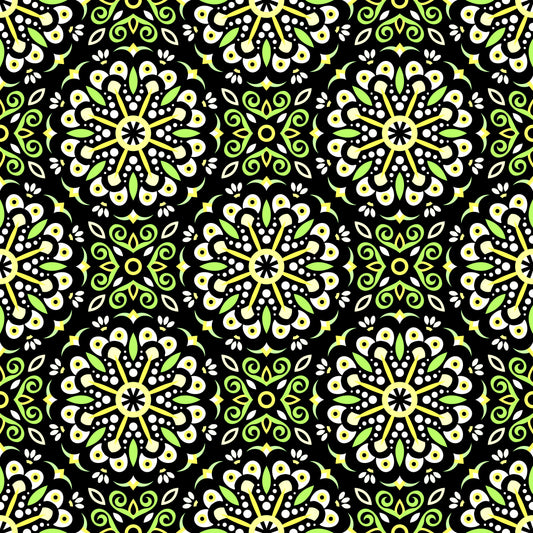 Green - Yellow Mandala Fabric - 156