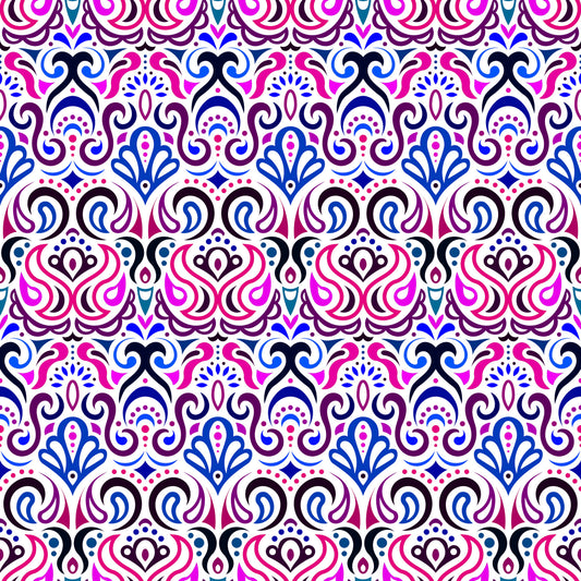 Blue - Pink Abstract Doodle Fabric 1002i
