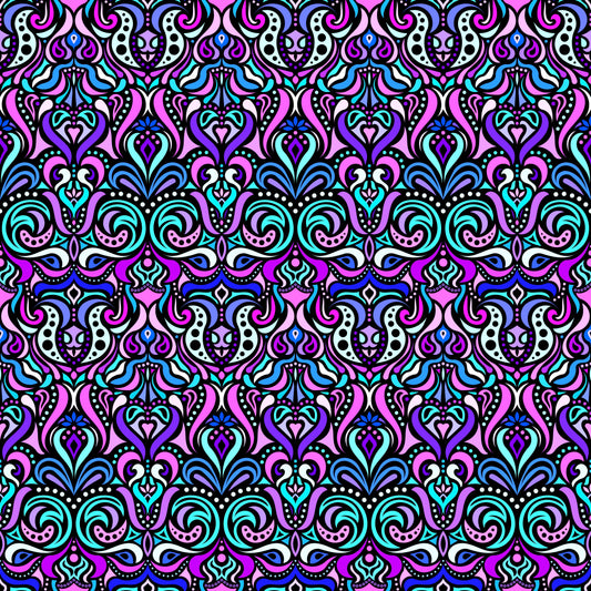 Pink - Turquoise - Purple Abstract Doodle Fabric 1011.4
