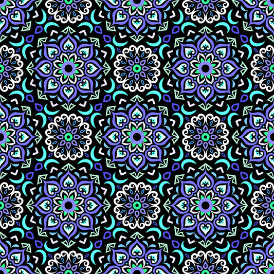 Blue - Turquoise Mandala Fabric - 213