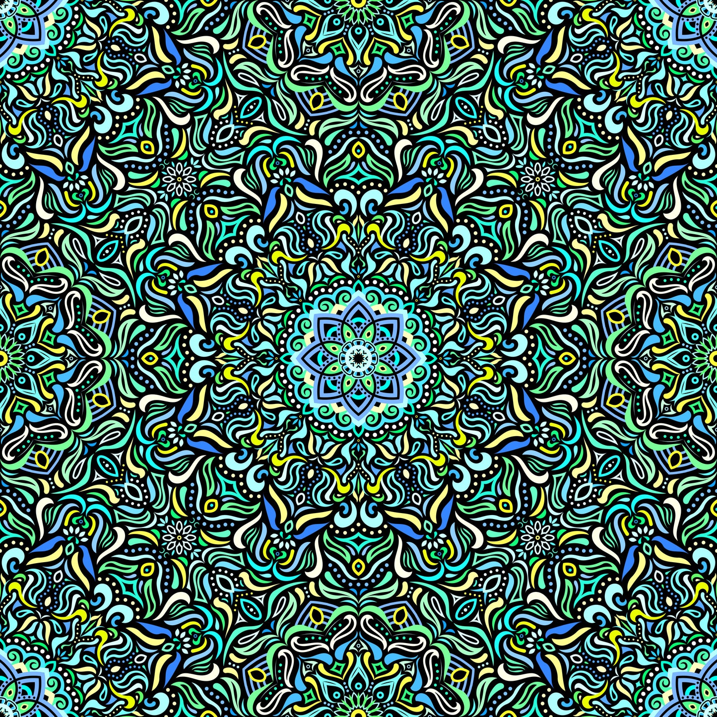 Turquoise - Green - Blue Mandala Fabric 2009.1