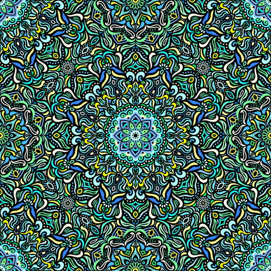 Turquoise - Green - Blue Mandala Fabric 2009.1
