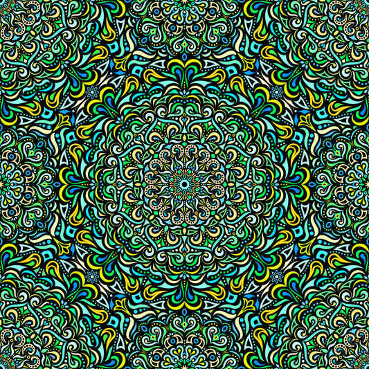 Turquoise - Green - Blue - Yellow Mandala Fabric 2005