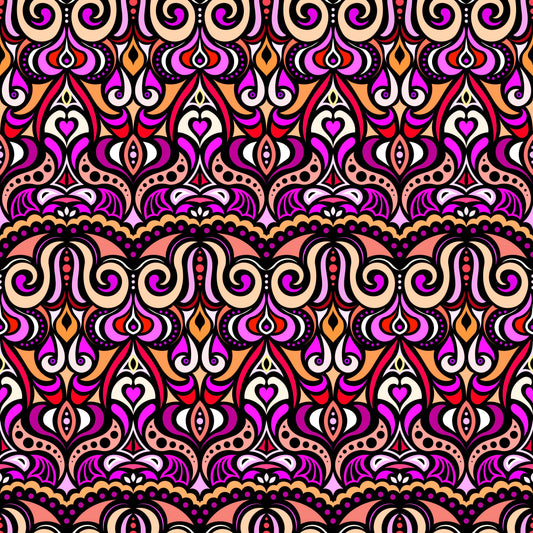 Orange - Pink - Red Abstract Doodle Fabric 1010.2