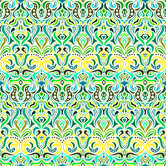 Green - Yellow - Turquoise Abstract Doodle Fabric 1011.4i