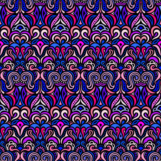 Blue - Pink - Purple Abstract Doodle Fabric 1008.3