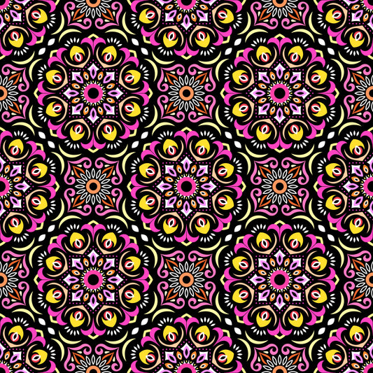 Yellow - Pink Mandala Fabric - 209