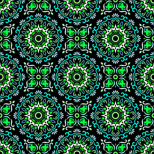 Turquoise - Green - Blue Mandala Fabric - 174
