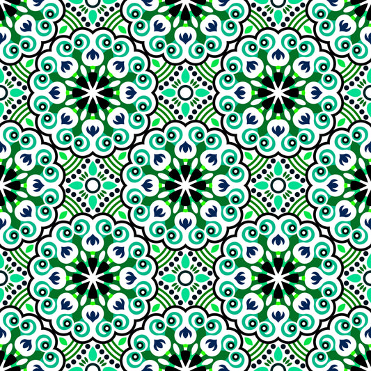 Turquoise - Green - Blue Mandala Fabric - 132i