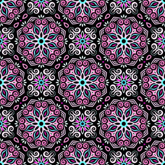 Pink - Turquoise Mandala Fabric - 203