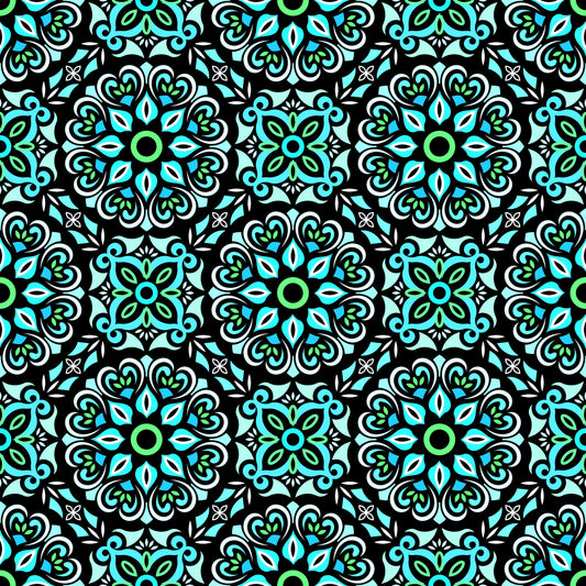 Turquoise - Green Mandala Fabric - 206