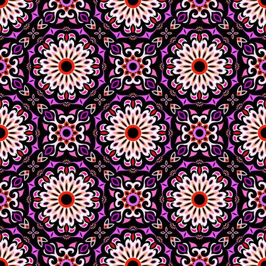 Purple - Red - Pink Mandala Fabric - 198