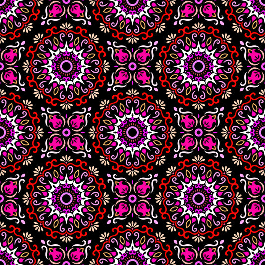 Red - Pink - Yellow Mandala Fabric - 174
