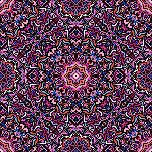 Pink - Blue - Orange Mandala Fabric 2009.1