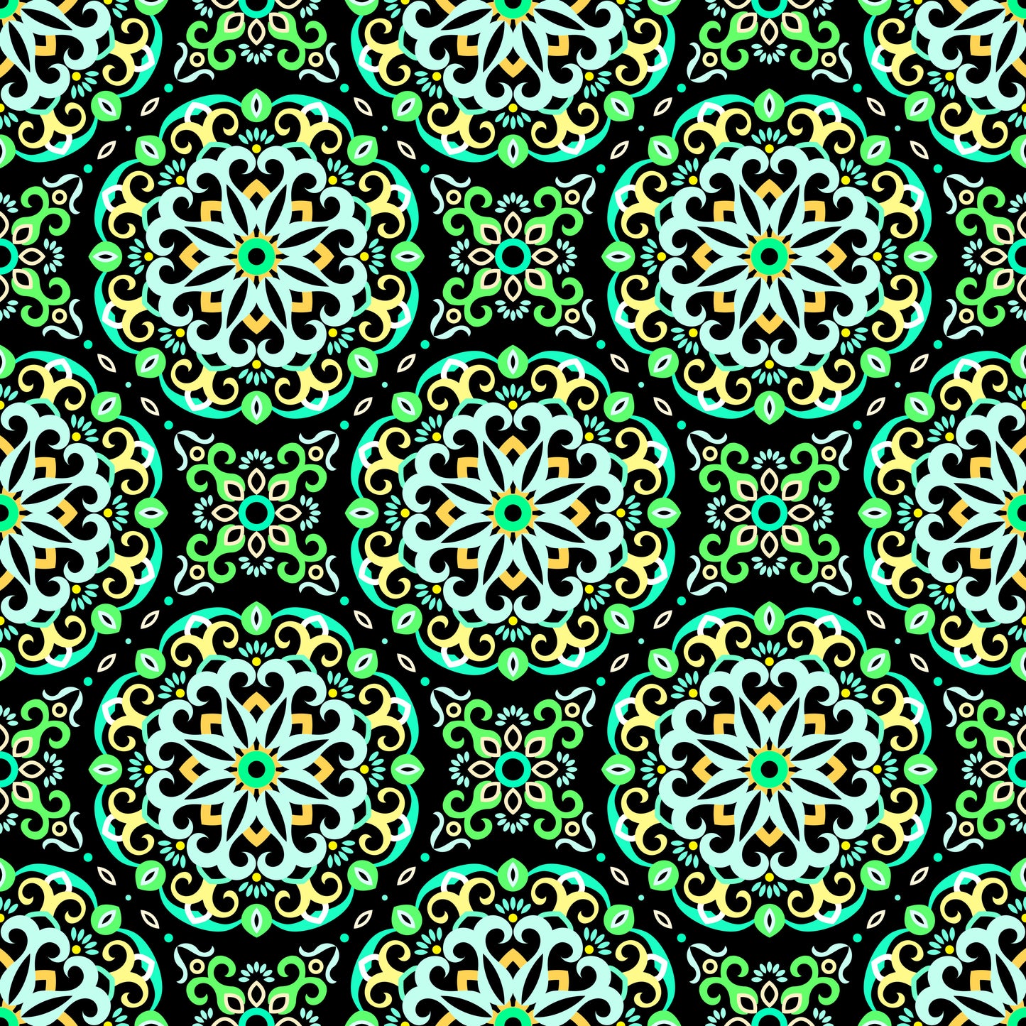 Turquoise - Yellow - Green Mandala Fabric - 188