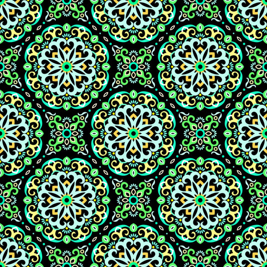 Turquoise - Yellow - Green Mandala Fabric - 188