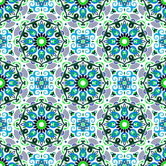 Blue - Green Mandala Fabric - 140i