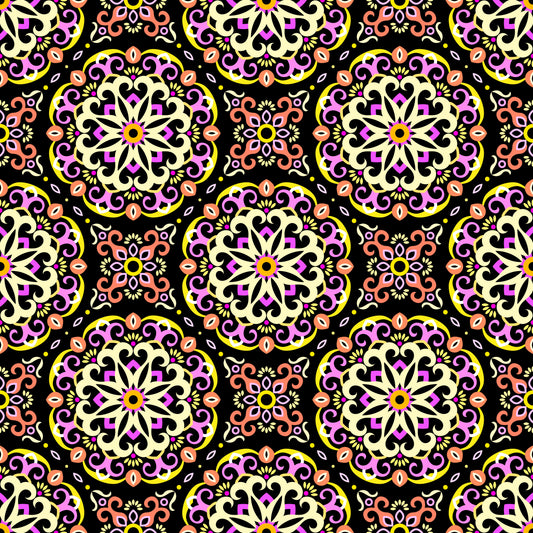 Yellow - Orange - Pink Mandala Fabric - 188
