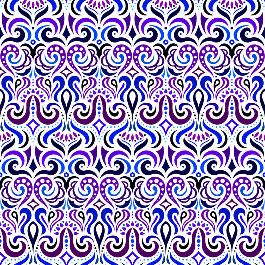 Purple - Blue Abstract Doodle Fabric 1001i