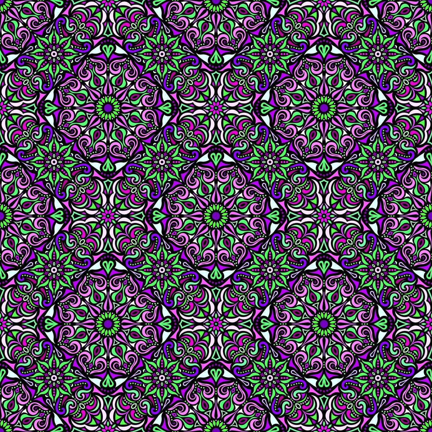 Purple - Green Mandala Fabric 2007.2