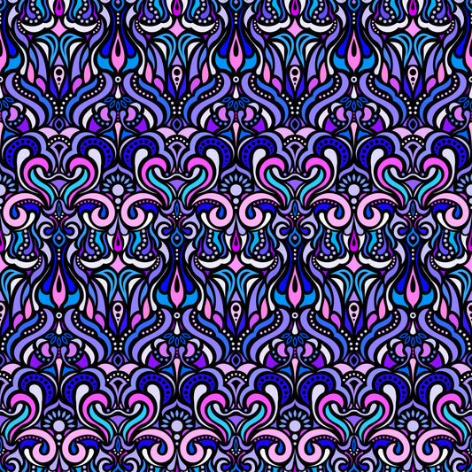 Blue - Purple - Pink Abstract Doodle Fabric 1012