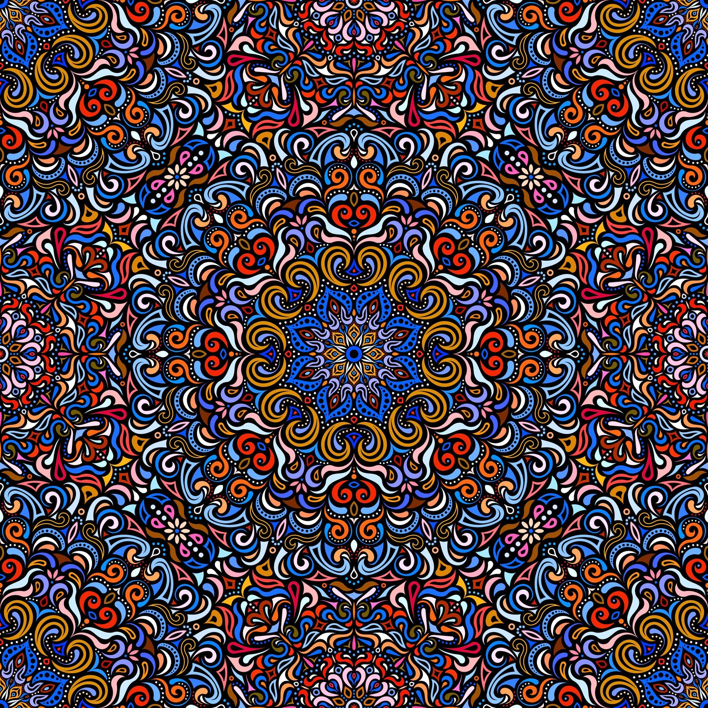 Orange - Blue - Red Mandala Fabric 2007.1
