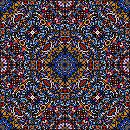 Orange - Blue - Red Mandala Fabric 2007.1