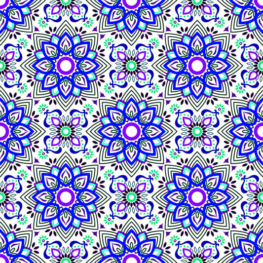 Blue - Turquoise - Purple Mandala Fabric - 145i