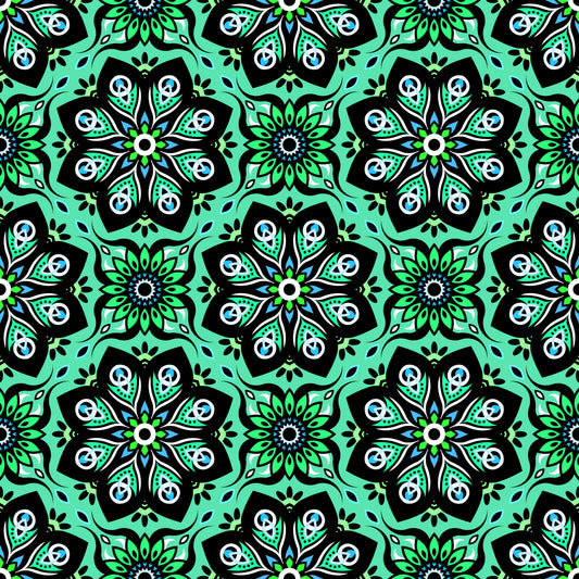 Green - Blue - Turquoise Mandala Fabric - 236