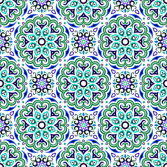Green - Blue Mandala Fabric - 155i