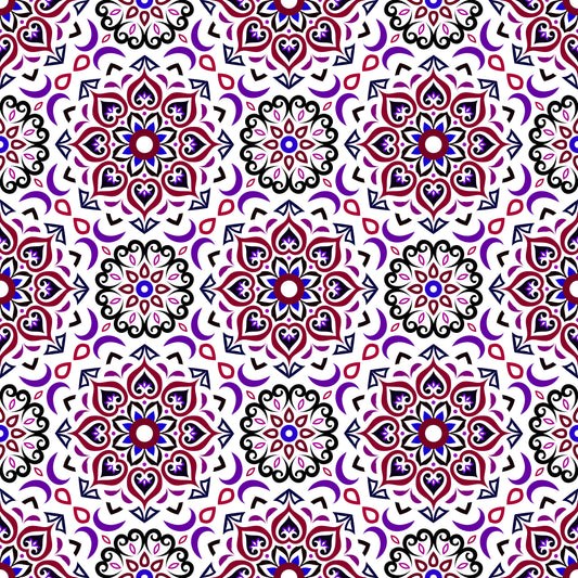Purple - Red - Blue Mandala Fabric - 213i