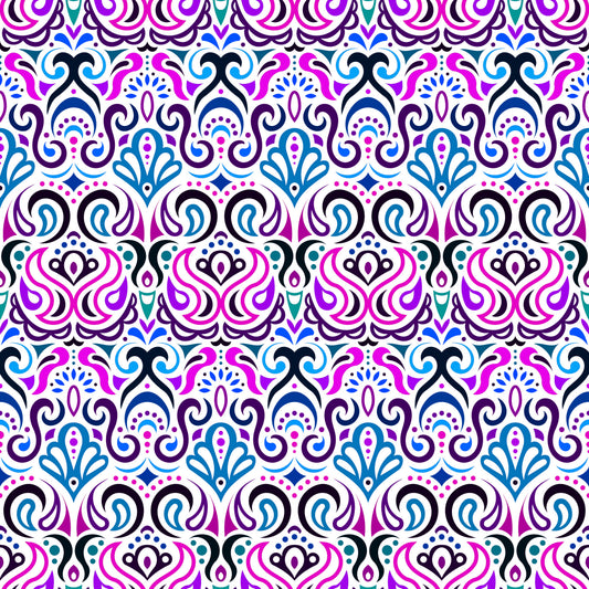 Blue - Pink - Purple Abstract Doodle Fabric 1002i