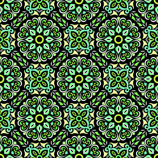 Green - Turquoise Mandala Fabric - 206
