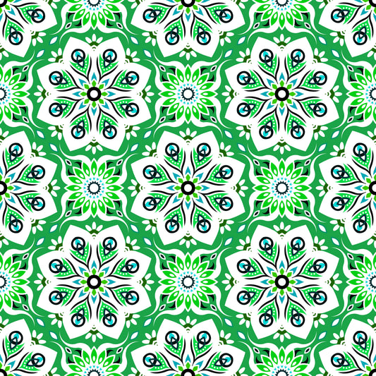 Green - Turquoise Mandala Fabric - 236i