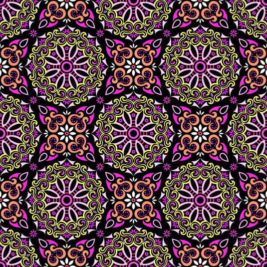 Yellow - Pink - Orange Mandala Fabric - 166
