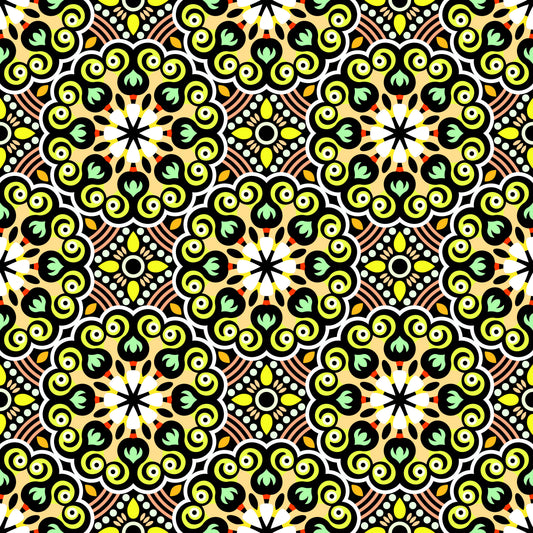 Yellow - Green - Orange Mandala Fabric - 132