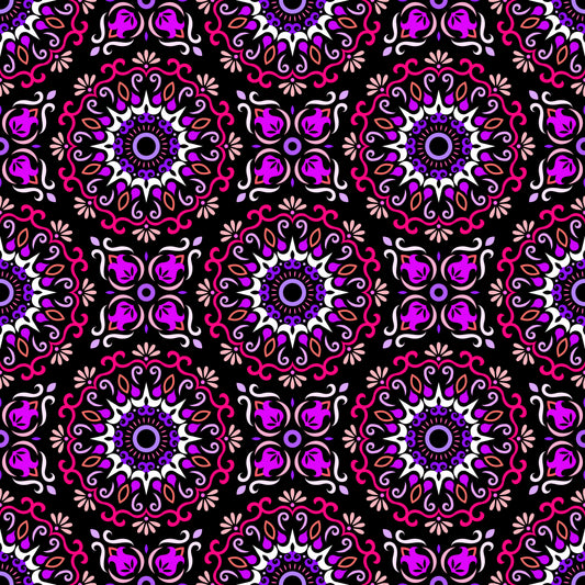 Pink - Purple - Orange Mandala Fabric - 174