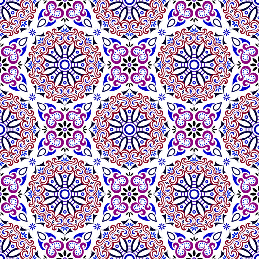 Red - Blue - Purple Mandala Fabric - 166i